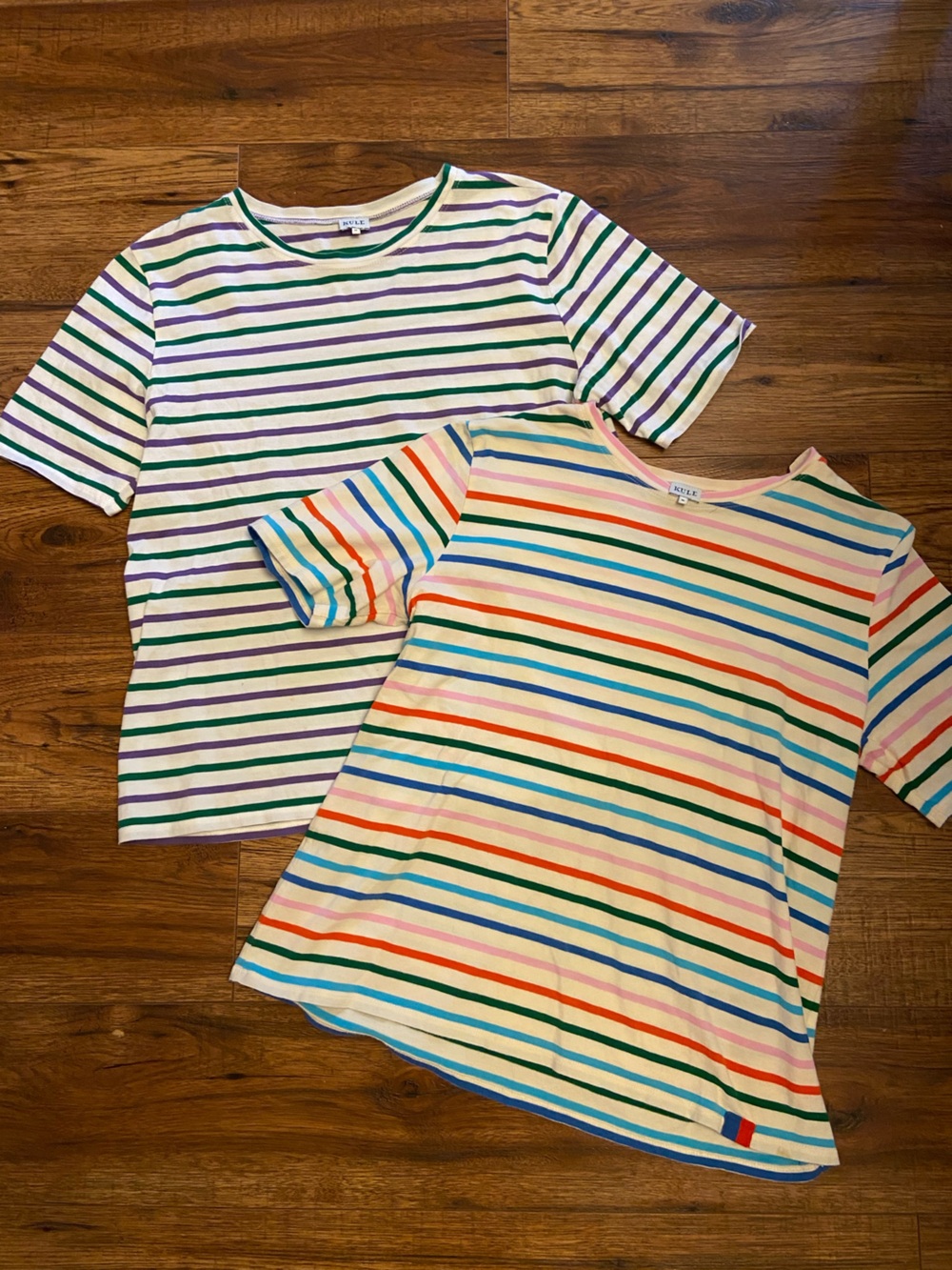 Kule Lot (2) Womens Modern Rainbow Multi-Color Striped Cotton T-Shirt Medium